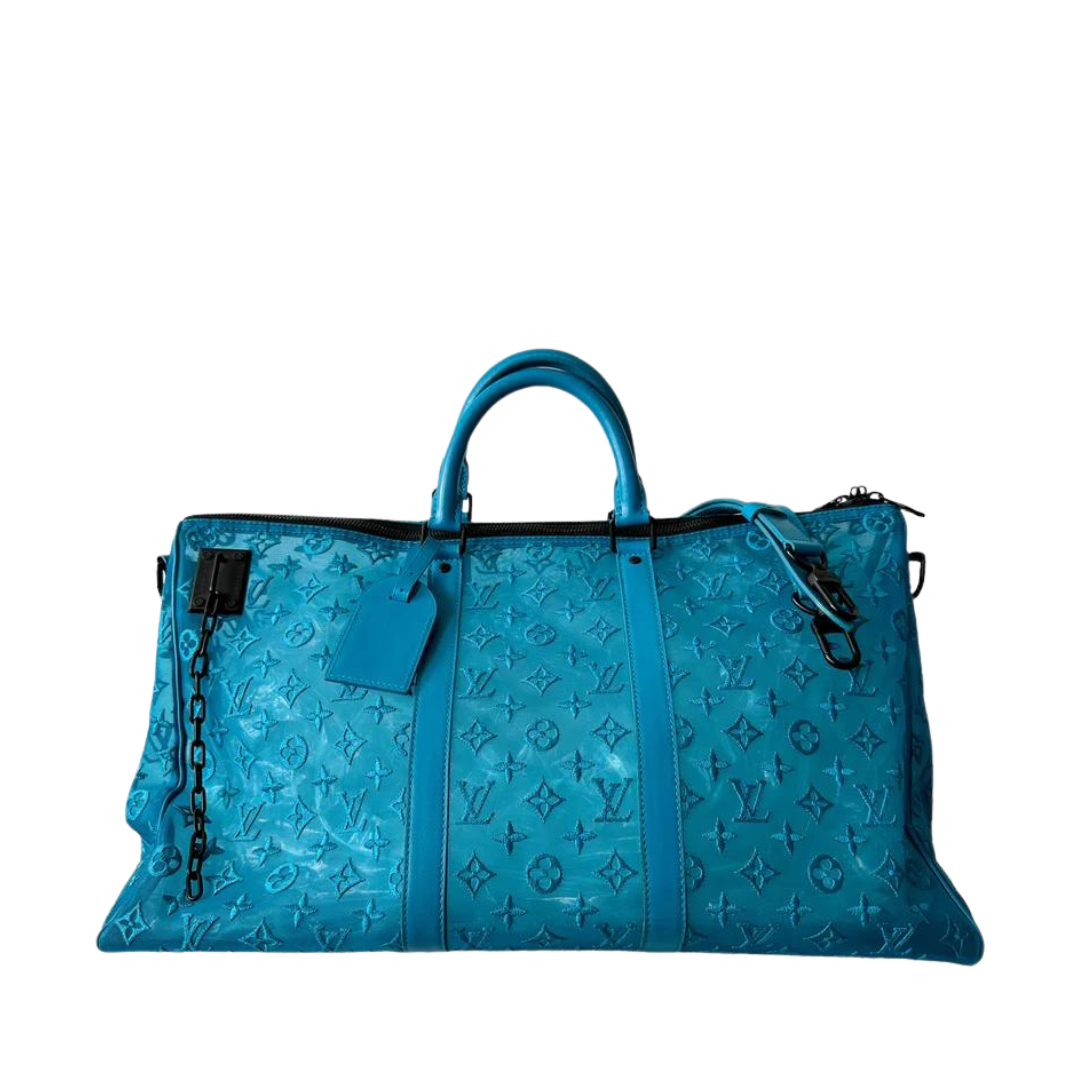 Pre Owned Louis Vuitton Keepall 50 Blue Mesh Triangle Bandouiere
