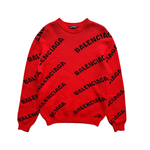 Pre Owned Red Balenciaga All over Sweater